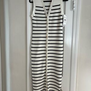 French Connection Black and White Striped Midi Dress